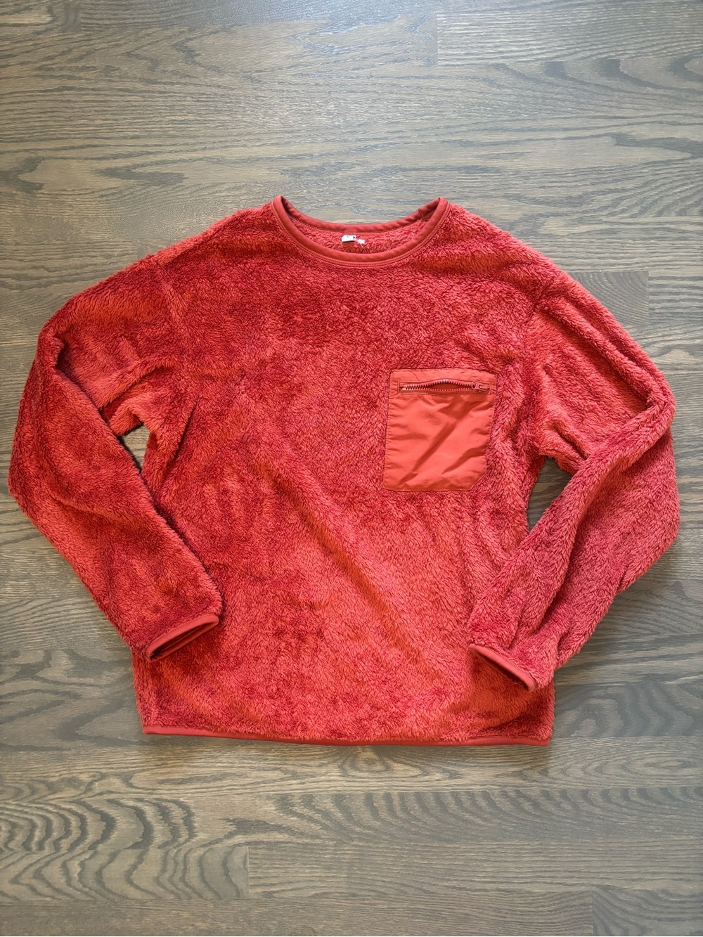 Uniqlo Red Crewneck Fleece Sweater with Zip Chest Pocket - kids 13